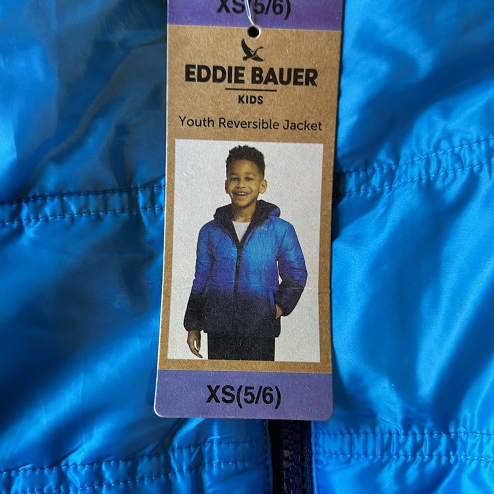 NWT Eddie Bauer Boys Reversible Hooded Sherpa Fleece Winter Snow Puffer XS 5/6 - Picture 2 of 8